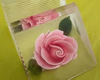 Mid Century Acrylic Rose Paperweight 