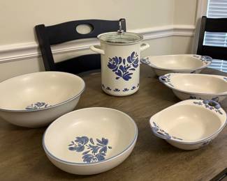 Pfaltzgraff Yorktown Enamel Asparagus Steamer, Serving Bowls