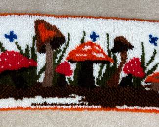 Authentic Vintage 1970’s / 70’s Mushroom Latch Hook Rug (15” X 32”) Very Clean