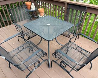 Iron Patio Table & Four Rocking Chairs 