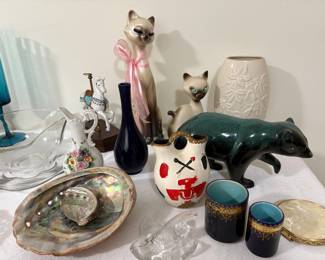 California Pottery Siamese Cats, Blue Mountain Pottery Bear, Lenox 8” Vase, Vintage Native American Southwest Style Pottery