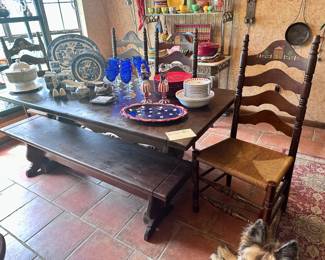 Dining Table with Bench and Four Chairs - Farmhouse Style
