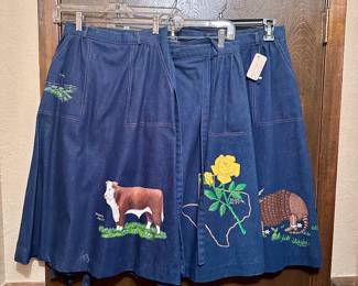 Vintage Hand Decorated Denim Wrap Skirts