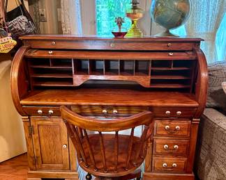 Vintage Roll Top Desk with Chair
