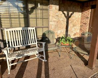Wood Porch Double Rocker - Iron Chairs and Side Table