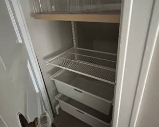 ELFA Classic Wide Tall Drawer Solution. This is one of twelve  free standing ELFA units. It's about 3.5' tall, 22" wide--and we're selling them $80 each, with all  shelves or drawers. Each one has different things (drawers, shelves) in it.  [originally at Container Store, $254, currently on sale for $166.] We have quite a few different shelves, drawers that will be included in each.