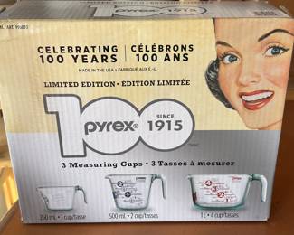 $45. Never opened limited edition PYREX measuring cup set.  [This item is selling on eBay right now for $60. ]