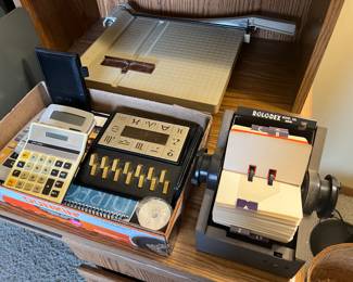 Boston Paper Cutter, Vintage Rolodex, MCM Keymatic Phone Index File