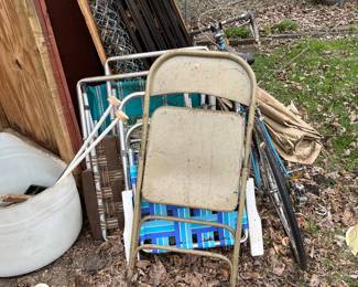 Lawn chairs, bike, folding chair