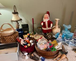 Vintage sewing, Santa, baskets, etc.