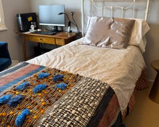 White Metal Twin Head Board 7 Mattress. Desk & Computer Monitor.