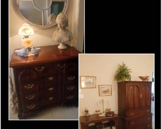 Oil Lamp, Mirror, Thomasville Dresser, Ethan Allen Armoire, Foot Stools, Antique Writing Table, Bust SOLD - ETHAN ALLEN ARMOIRE