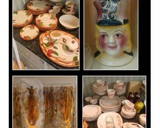 Franciscan Apple China, Vintage Cookie Jar, Culver Harlequin Glasses, Poppy Lane China