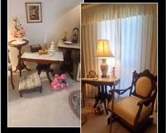 Eastlake Rocker, Eastlake Tables, Art Deco Clock, Lenox Figurines, Victorian Pickle Canister