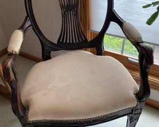 Antique Carved Mahogany Wheat Fan Back ,Swan Figural Arms 