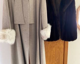 Mid Century Wool Dress Coat with Fox Cuffs