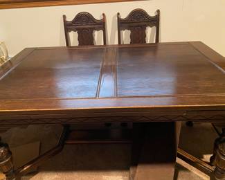 Vintage Walnut Dining Table, Chairs