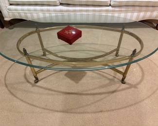 OVAL GLASS AND BRASS COFFEE TABLE