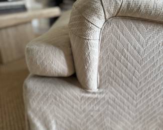 Pair of Loose Back Club Chairs Upholstered Neutral Chevron Print Fabric. Fabric Coordinates With Sofa In Next Photo. Each Chair Measures 33" W x 40" D. Photo 5 of 5.