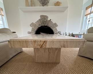 Vintage Italian Mid-Century Travertine Coffee Table. Measures 24" W x 40" x 17" H. Photo 1 of 4.