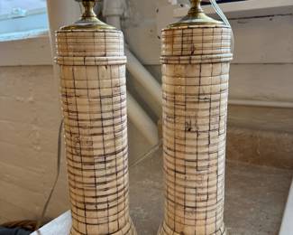Pair of Mid-Century Bone Table Lamps. Each Measures 18" H. Photo 1 of 3.