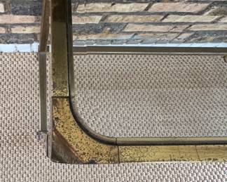 Mid-Century Mastercraft Brass & Glass Console With Patina. Measures 38" W x 15" D x 28" H. Photo 3 of 3.