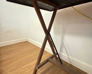 Vintage English Folding Zinc-Top Wallpaper Laying Table With Wood Cross Base & Stretcher. Measures 56" W x 21" D x 31" H. Photo 5 of 5.