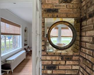Pair of Mid-Century Glass "Port Hole" Style Mirrors. Each Measures 20" x 20." Photo 2 of 2.