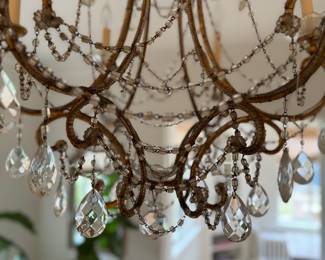 Antique Crystal & Brass Chandelier. Measures 39" H as Hung. Photo 3 of 3.