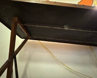 Vintage English Folding Zinc-Top Wallpaper Laying Table With Wood Cross Base & Stretcher. Measures 56" W x 21" D x 31" H. Photo 4 of 5.