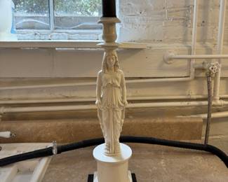 Pair of White Caryatid Table Lamps - No Shade. Measures 24" H As Shown. Photo 1 of 2.