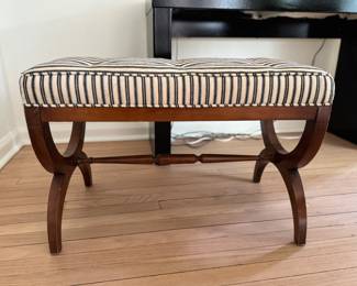 French Ticking Upholstered Bench. Measures 16" x 28" x 18" H. Photo 1 of 4.