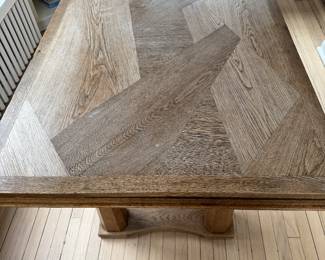 Oak "Modern Herringbone" Pattern Table Library Table / Desk / Dining Table with Self Storing Leaves. Measures 39"W x 53" D x 30" H with 27" Clearance; Has Two 20" Hidden Leaves. Photo 1 of 3.