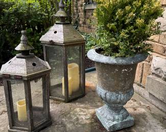 Outdoor Lanterns & A Pair of Cast Concrete Urns. Photo 1 of 2.