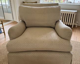 Pair of Loose Back Club Chairs Upholstered Neutral Chevron Print Fabric. Fabric Coordinates With Sofa In Next Photo. Each Chair Measures 33" W x 40" D. Photo 2 of 5.