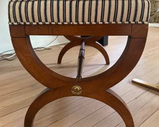 French Ticking Upholstered Bench. Measures 16" x 28" x 18" H. Photo 2 of 4.