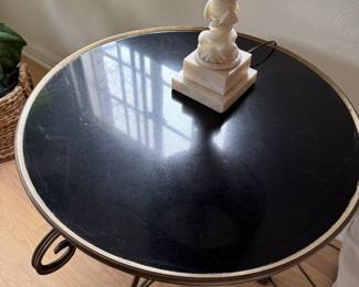 Pair of Late 19th Century French Brass & Black Marble Gueridon Side Tables. Each Measures 27" D x 28" H. Photo 2 of 4.