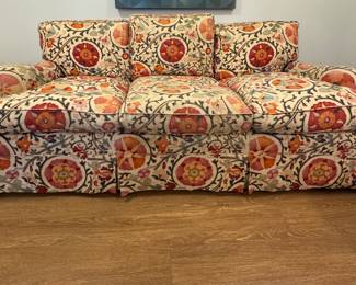 Brunschwig & Fils Dzhambul Upholstered Sofa in Raspberry Orange Color Way (Cotton & Linen). Each Measures . Photo 1 of 3.