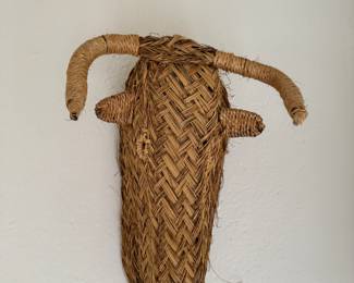 Mid-Century Woven Rattan Bull Sculpture. Photo 2 of 2.