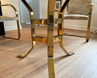 Mid-Century Marble Top Dining Table with Brass Base. Measures 47" D x 28" H with 27" Clearance. Photo 3 of 3.