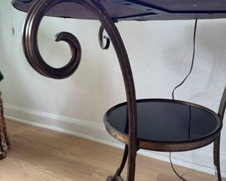 Pair of Late 19th Century French Brass & Black Marble Gueridon Side Tables. Each Measures 27" D x 28" H. Photo 3 of 4.