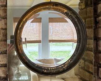 Pair of Mid-Century Glass "Port Hole" Style Mirrors. Each Measures 20" x 20." Photo 1 of 2.