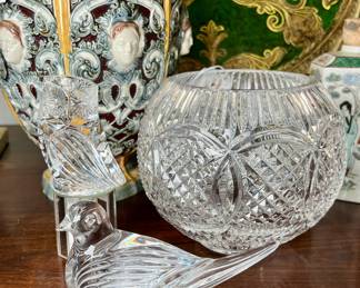 Waterford Crystal Master Cutter Collection Bowl/Vase, Waterford Crystal Dove Weight, Waterford Crystal Owl Paperweight