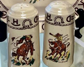 Vintage Westward Ho Rodeo Pattern Salt & Pepper Shaker Set