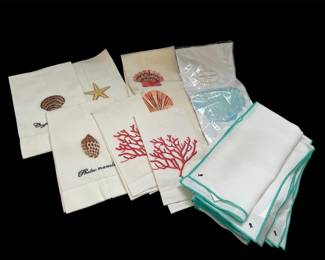 Crate & Barrel linen napkins & embroidered hand towels