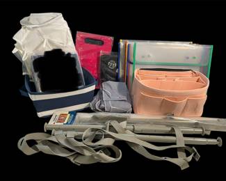 ClosetMaid hanging rods, shoe storage,
lunch bag, cutting board, storage items