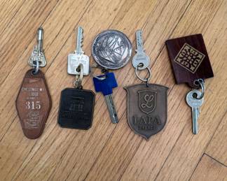 Set of 5 Assorted Hotel Keys.