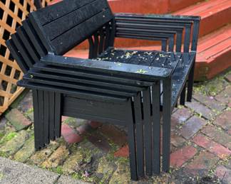 Set of 5 DWN Black Iron Stacking Arm Chairs & Side Tables (2 Available). Photo 1 of 3.