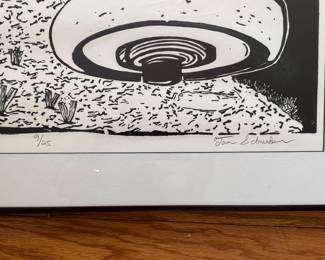 "Snake and Weedeater," Linocut #9/25. Signed by Artist Tom Schneider. Measures Approximately 28" x 24" Overall. Photo 3 of 3.