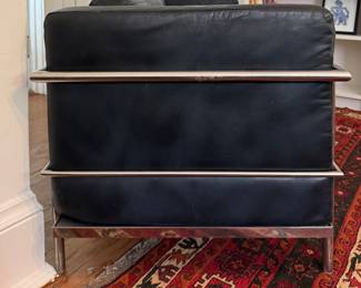 Pair of Le Corbusier LC2 Two Seat Sofa in Black Leather with Chrome Tube Steel Frames. Each Measures 62" W x 28" D x 27" H with 18" Seat Height. Photo 3 of 4.
